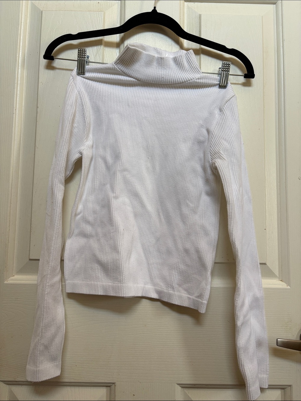 Classic White Ribbed Long Sleeve Turtleneck Top